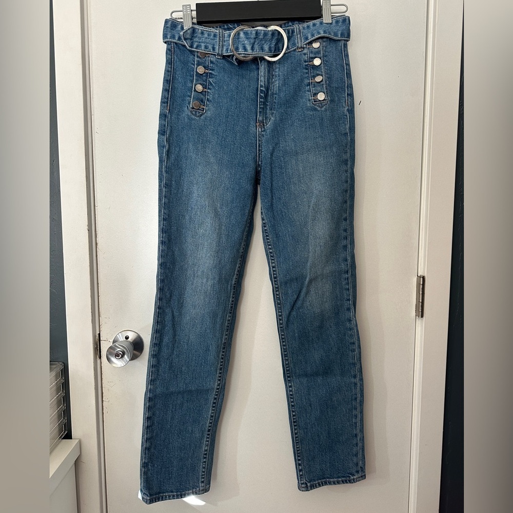PAIGE Sarah Slim Belted Sailor Jeans Blue Denim Size 28 High Rise